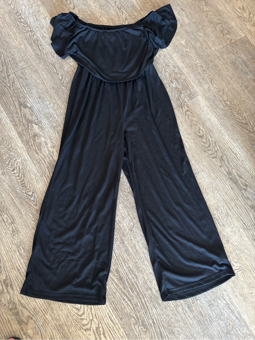 Source Unknown Black Off-the-Shoulder Wide-Leg Jumpsuit